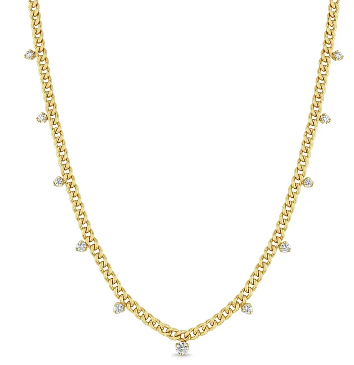 14K 11 GRADUATED PRONG DIAMOND SMALL CURB CHAIN NECKLACE Zo Chicco Necklaces