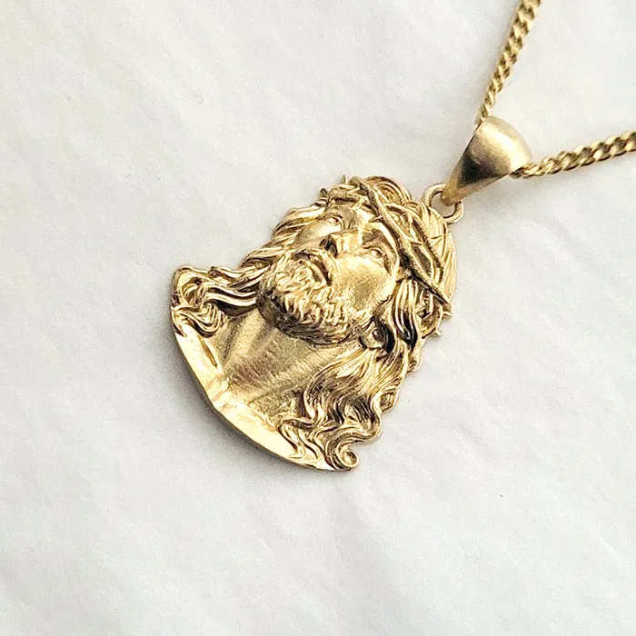 14k 18k gold Jesus pendant necklace 2 carre dor Necklaces