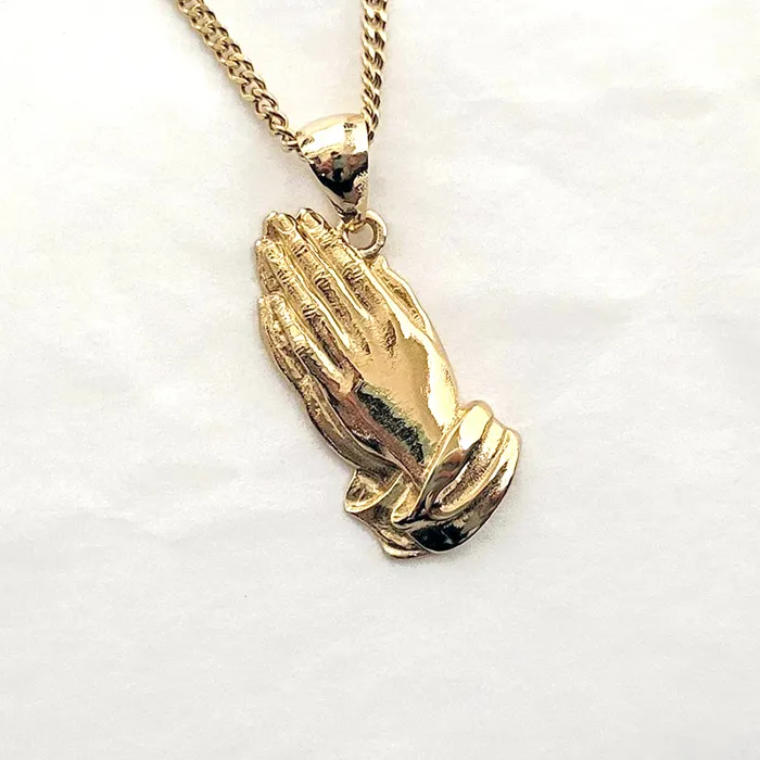 14k 18k gold praying hands pendant necklace 1 carre dor Necklaces