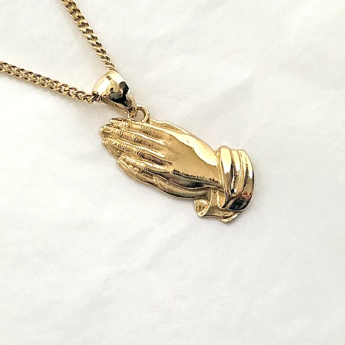 14k 18k gold praying hands pendant necklace 1 carre dor Necklaces