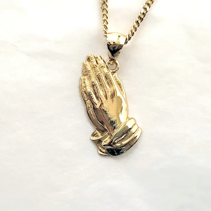 14k 18k gold praying hands pendant necklace 1 carre dor Necklaces