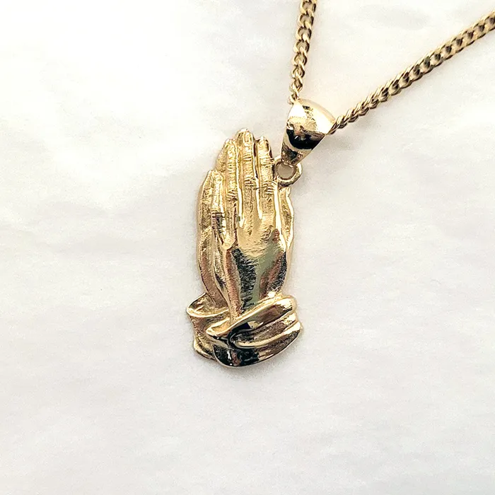 14k 18k gold praying hands pendant necklace 1 carre dor Necklaces