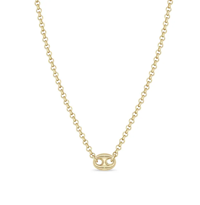 14K GOLD SMALL ROLO CHAIN WITH A LARGE MARINER LINK Zo Chicco Necklaces