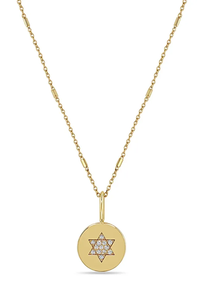 14K PAV DIAMOND STAR OF DAVID DISC PENDANT NECKLACE Zo Chicco Necklaces