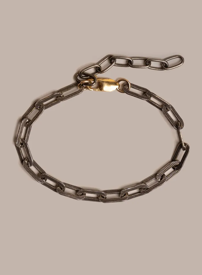 925 Oxidized Sterling Silver Textured Cable Chain with 14k Gold Filled Contrast Clasp Bracelet for Men WE ARE ALL SMITH Mens Jewelry Clothing Bracelets