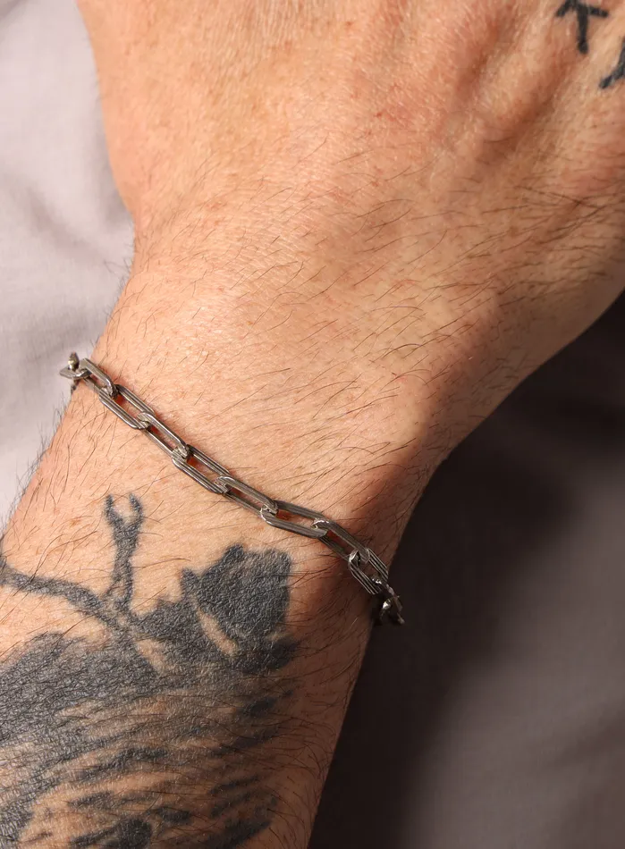 925 Oxidized Sterling Silver Textured Cable Chain with 14k Gold Filled Contrast Clasp Bracelet for Men WE ARE ALL SMITH Mens Jewelry Clothing Bracelets