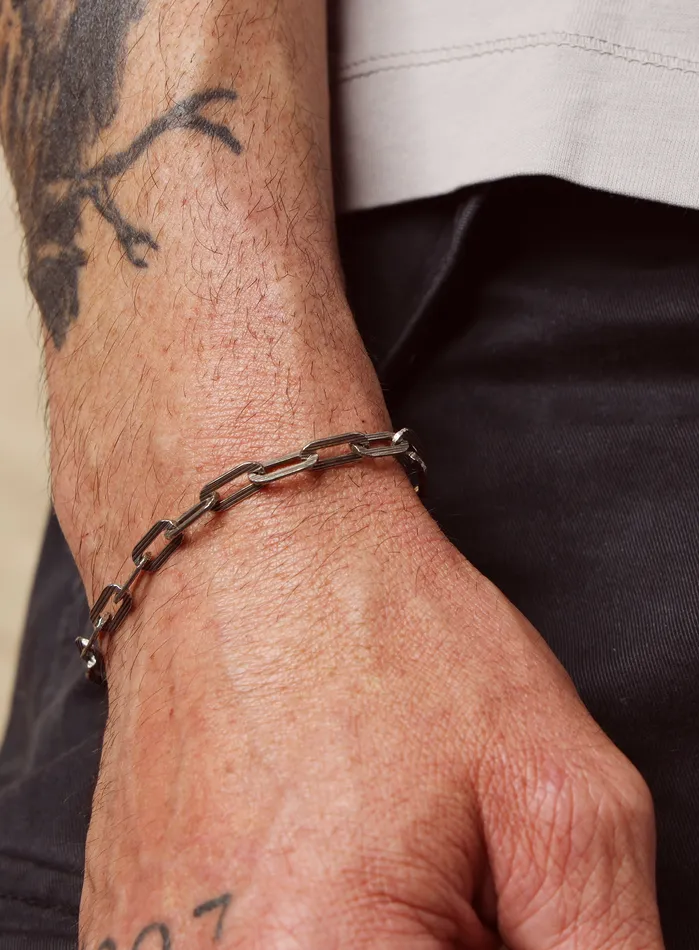 925 Oxidized Sterling Silver Textured Cable Chain with 14k Gold Filled Contrast Clasp Bracelet for Men WE ARE ALL SMITH Mens Jewelry Clothing Bracelets
