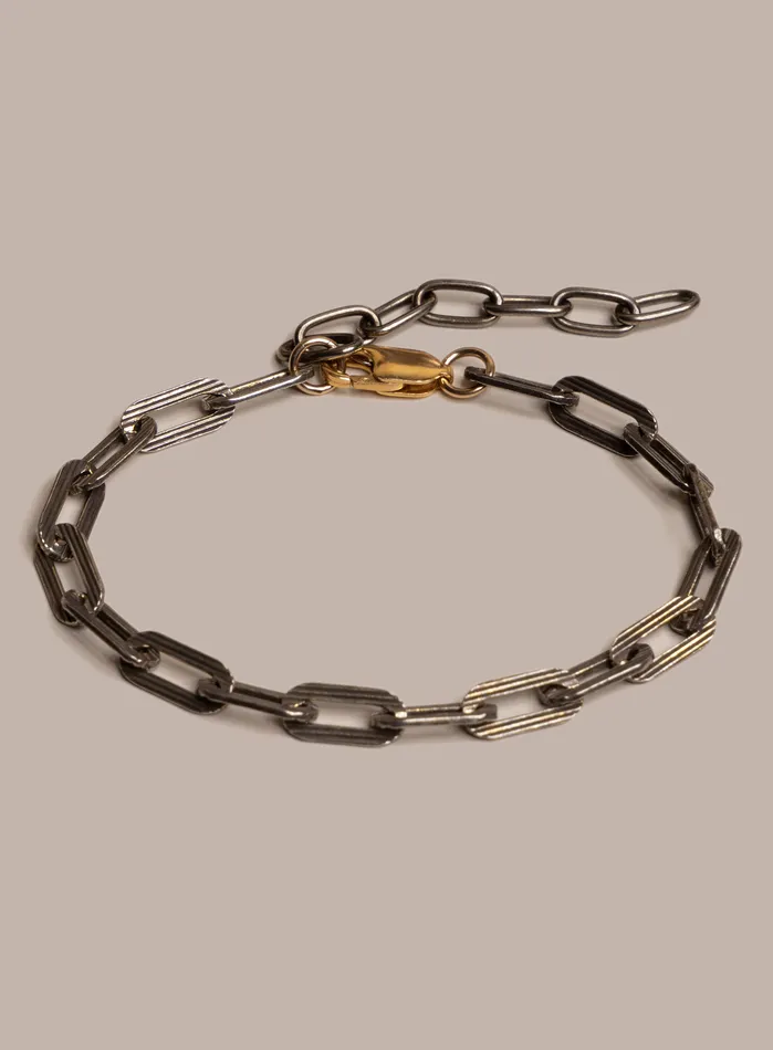 925 Oxidized Sterling Silver Textured Cable Chain with 14k Gold Filled Contrast Clasp Bracelet for Men WE ARE ALL SMITH Mens Jewelry Clothing Bracelets