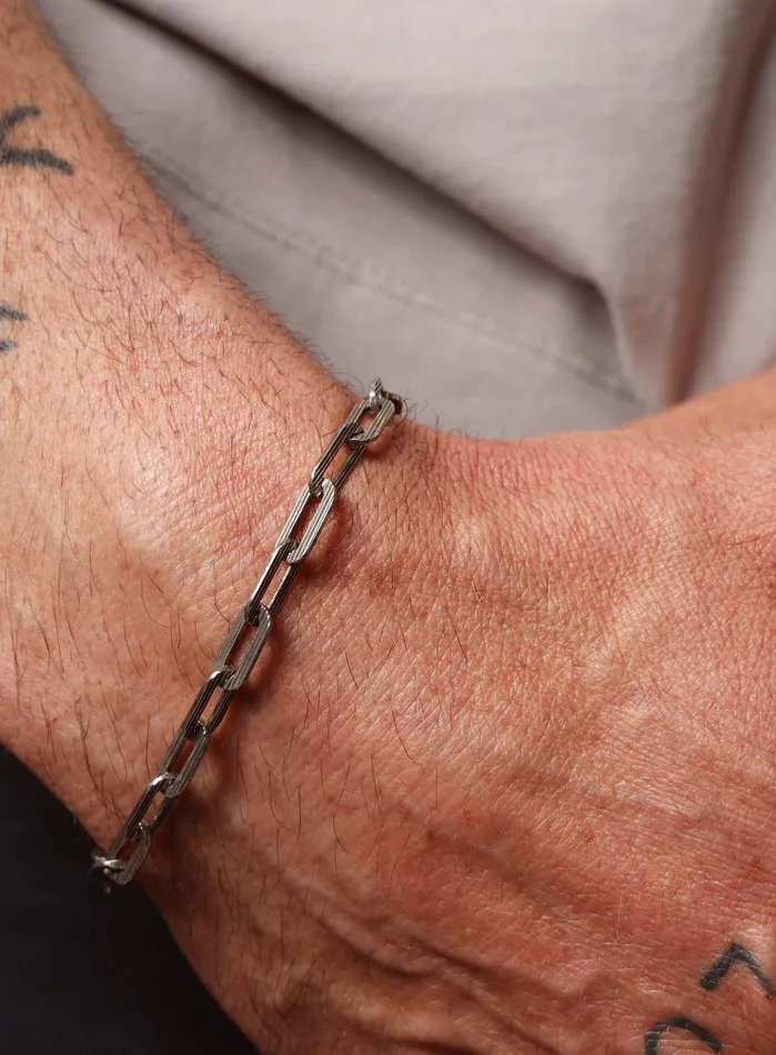 925 Oxidized Sterling Silver Textured Cable Chain with 14k Gold Filled Contrast Clasp Bracelet for Men WE ARE ALL SMITH Mens Jewelry Clothing Bracelets