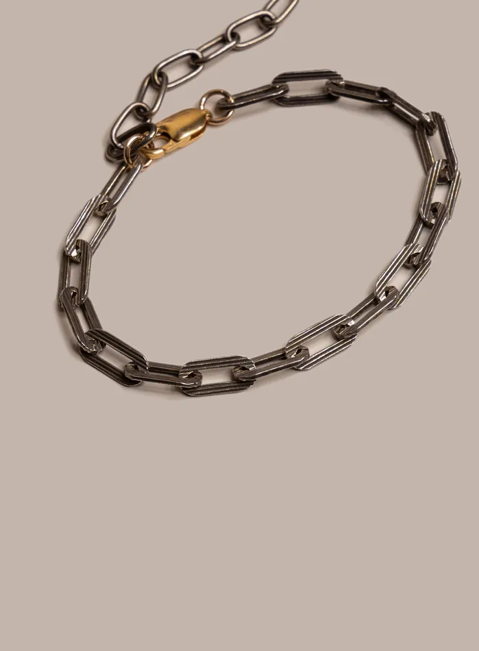 925 Oxidized Sterling Silver Textured Cable Chain with 14k Gold Filled Contrast Clasp Bracelet for Men WE ARE ALL SMITH Mens Jewelry Clothing Bracelets