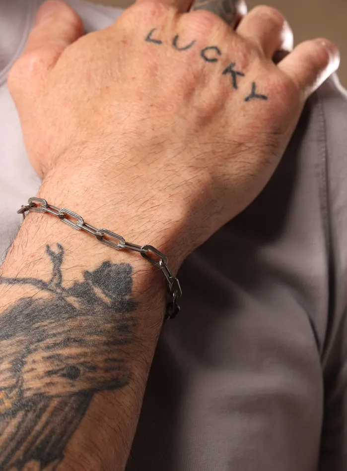 925 Oxidized Sterling Silver Textured Cable Chain with 14k Gold Filled Contrast Clasp Bracelet for Men WE ARE ALL SMITH Mens Jewelry Clothing Bracelets