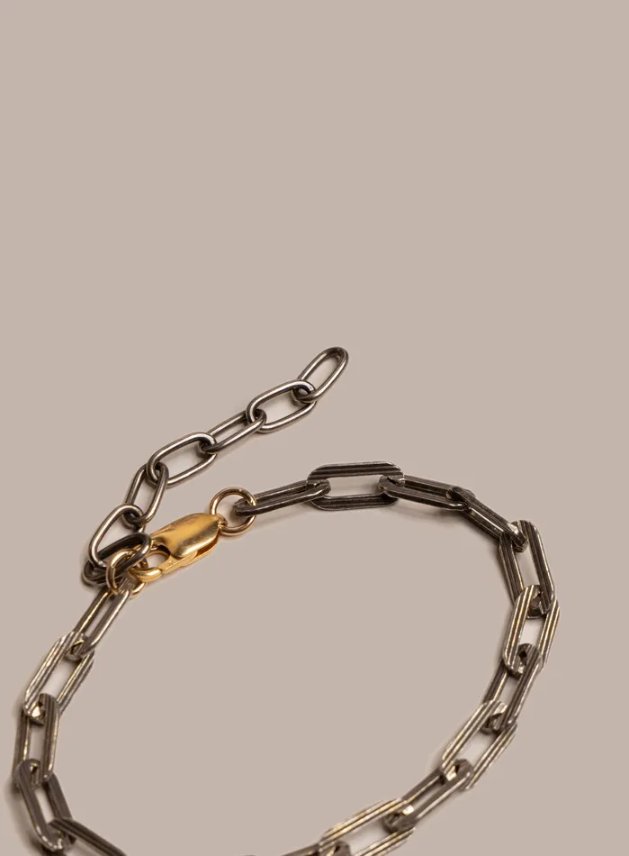 925 Oxidized Sterling Silver Textured Cable Chain with 14k Gold Filled Contrast Clasp Bracelet for Men WE ARE ALL SMITH Mens Jewelry Clothing Bracelets