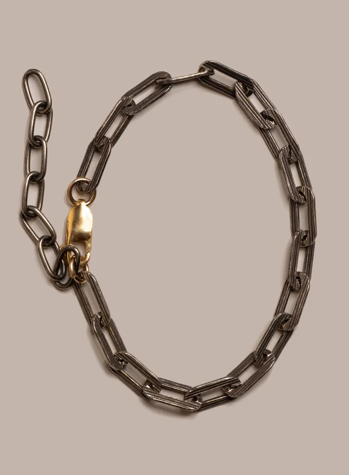 925 Oxidized Sterling Silver Textured Cable Chain with 14k Gold Filled Contrast Clasp Bracelet for Men WE ARE ALL SMITH Mens Jewelry Clothing Bracelets