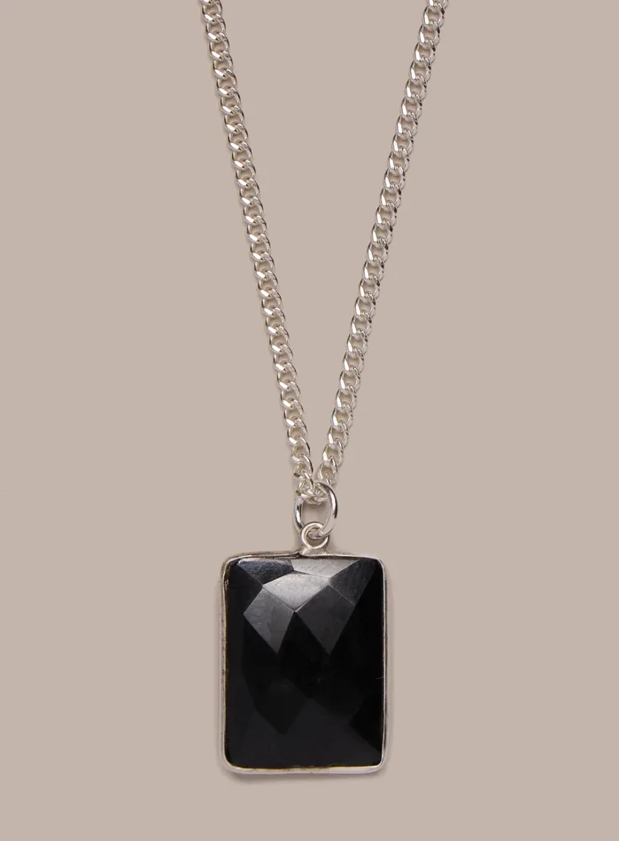 925 Sterling Silver Genuine Black Onyx Pendant Chain Necklace WE ARE ALL SMITH Mens Jewelry Clothing Necklaces
