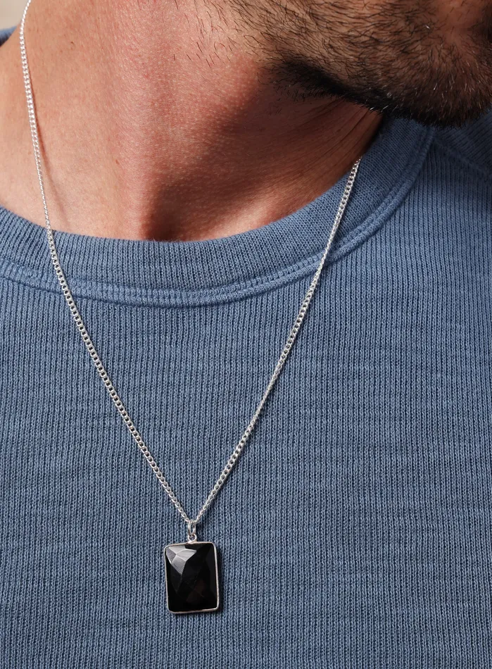 925 Sterling Silver Genuine Black Onyx Pendant Chain Necklace WE ARE ALL SMITH Mens Jewelry Clothing Necklaces