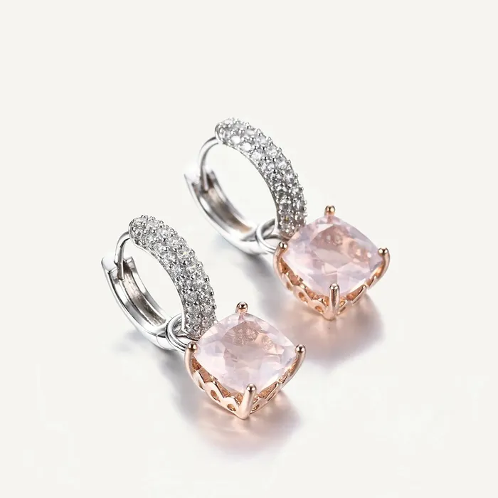 925 Sterling Silver Natural Rose Quartz Earrings Metamorphidi Earrings