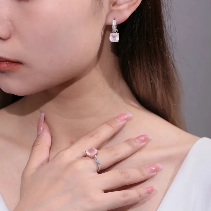 925 Sterling Silver Natural Rose Quartz Earrings Metamorphidi Earrings