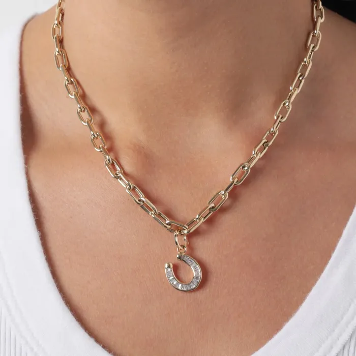 Adina Reyter Charm Necklaces Baguette Horseshoe Hinged Charm