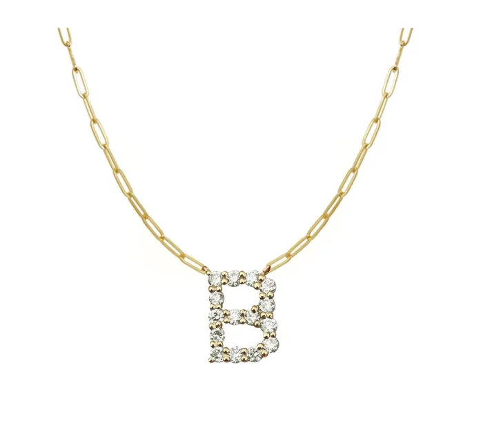Alev Necklaces Large Diamond Initial Paperclip Necklace
