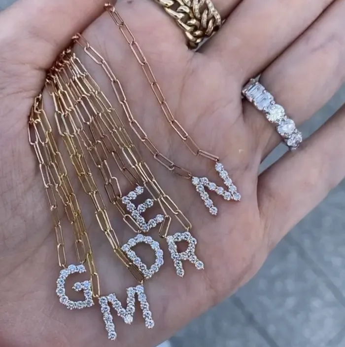 Alev Necklaces Large Diamond Initial Paperclip Necklace
