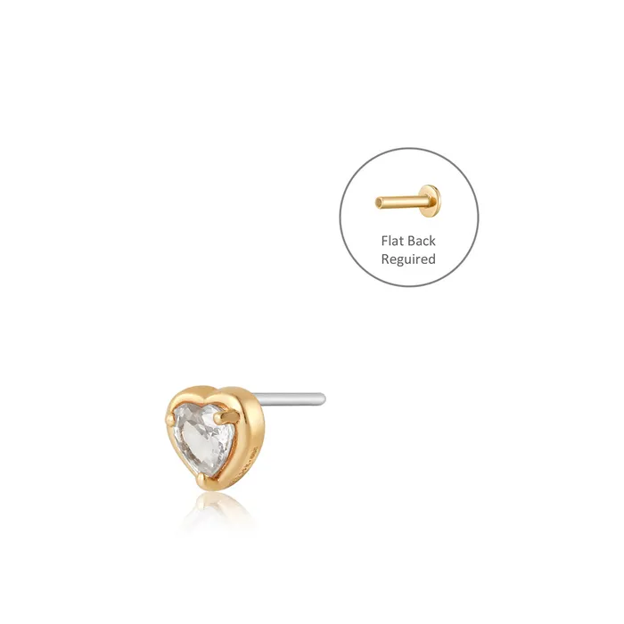 AURELIE GI Earrings ARABELLA White Sapphire Heart Threadless Flatback Earring
