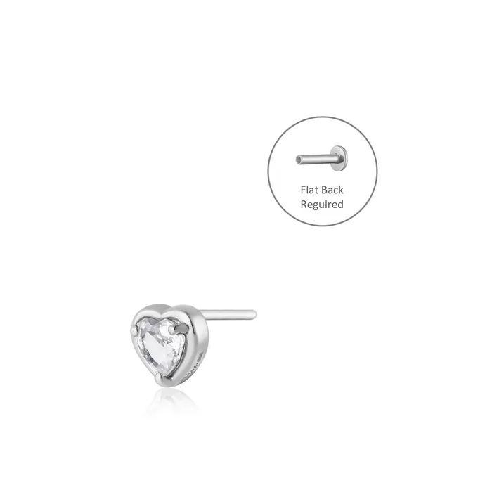 AURELIE GI Earrings ARABELLA White Sapphire Heart Threadless Flatback Earring