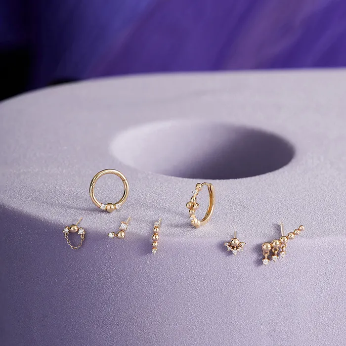 AURELIE GI Earrings DALLAS Lab Grown Diamond Cluster Threadless Flatback Earring