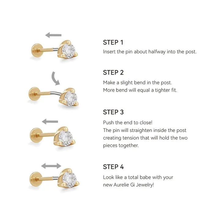 AURELIE GI Earrings TATUM Lab Grown Diamond Drop Threadless Flatback Earring