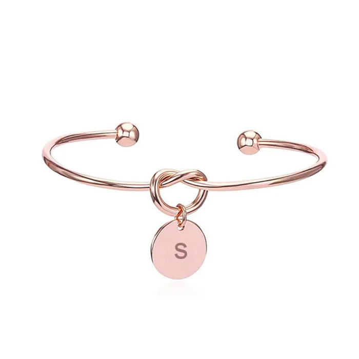 Bracelets Kairangi Kairangi Bracelet for Women Charming Knot Heart Alphabet Letters S Initial Rose Gold Plated Cuff Bangle Best Gift Love Proposal Bracelet for Women and Girls
