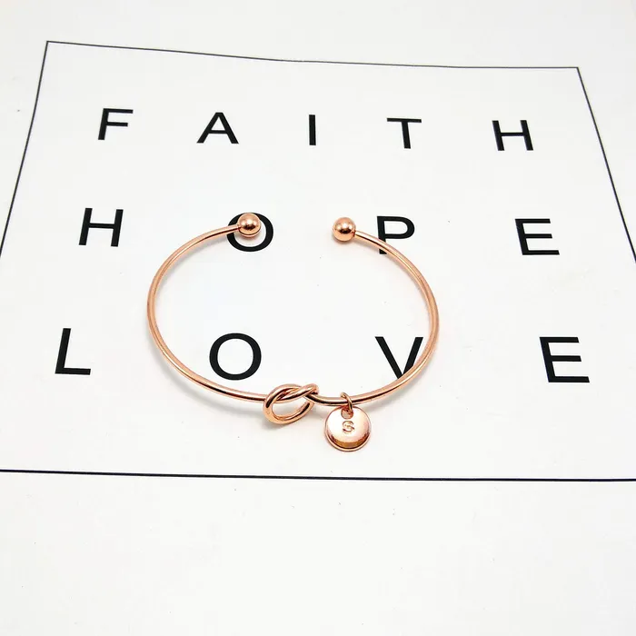 Bracelets Kairangi Kairangi Bracelet for Women Charming Knot Heart Alphabet Letters S Initial Rose Gold Plated Cuff Bangle Best Gift Love Proposal Bracelet for Women and Girls