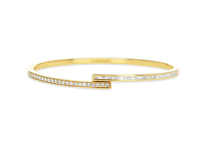 Bracelets Rachel Reid Baguette and Round Diamond bypass bangle