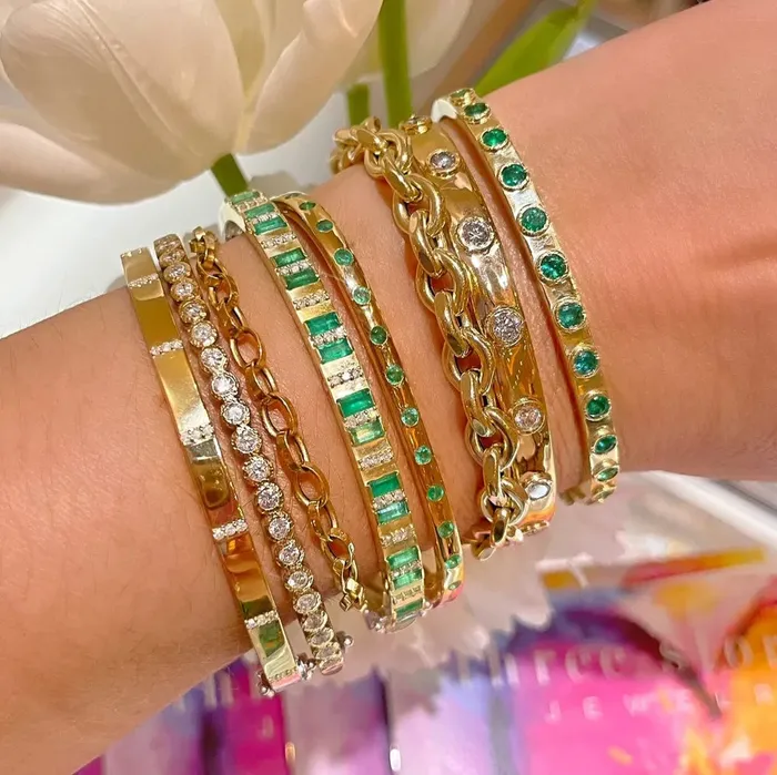 Bracelets Three Stories Jewelry Mixed Metal Plain Diamond Bangle