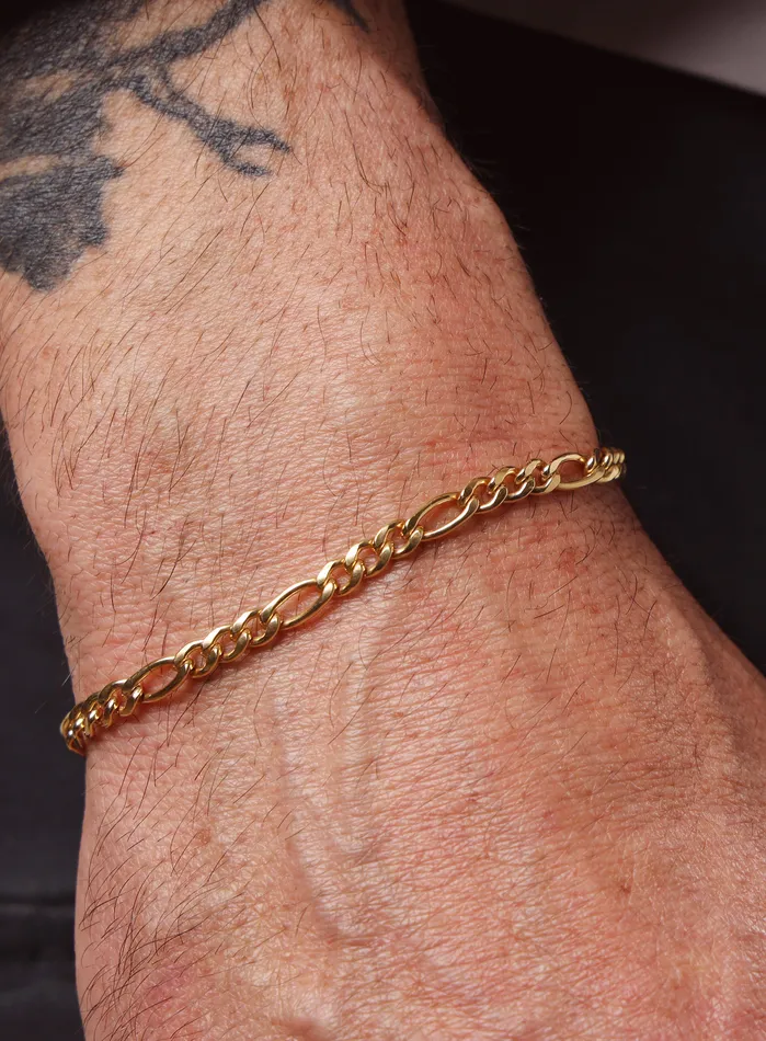 Bracelets WE ARE ALL SMITH Mens Jewelry Clothing 14K Gold Filled Figaro 45mm Wide Mens Chain Bracelet
