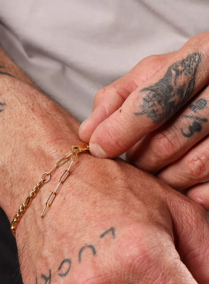 Bracelets WE ARE ALL SMITH Mens Jewelry Clothing 14K Gold Filled Figaro 45mm Wide Mens Chain Bracelet