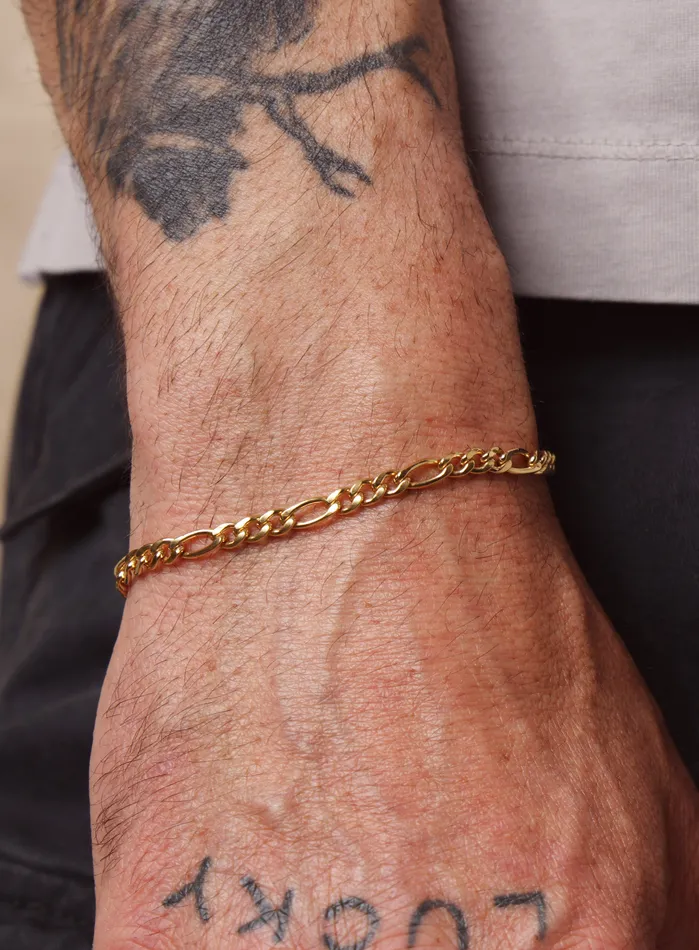 Bracelets WE ARE ALL SMITH Mens Jewelry Clothing 14K Gold Filled Figaro 45mm Wide Mens Chain Bracelet