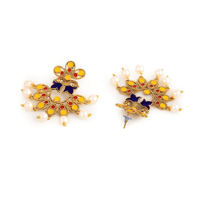 Bracelets Yellow Chimes Beautifully Enamelled Stylish Gold Plated Meenakari Chandbali Earrings for Women and Girls Yellow Chimes