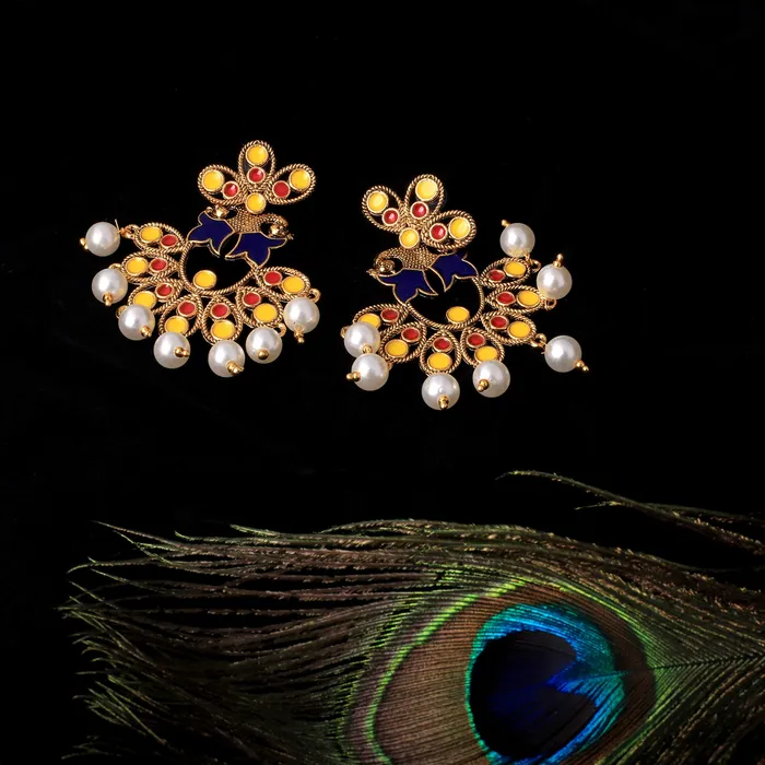 Bracelets Yellow Chimes Beautifully Enamelled Stylish Gold Plated Meenakari Chandbali Earrings for Women and Girls Yellow Chimes