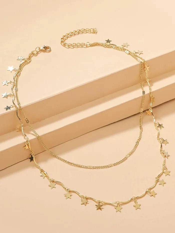 Bracelets Yellow Chimes Necklace for Women and Girls Layered Necklace for Women Gold Toned Star Charm Multilayer Chain Necklace For women Birthday Gift for girls and women Anniversary Gift for Wife Yellow Chimes