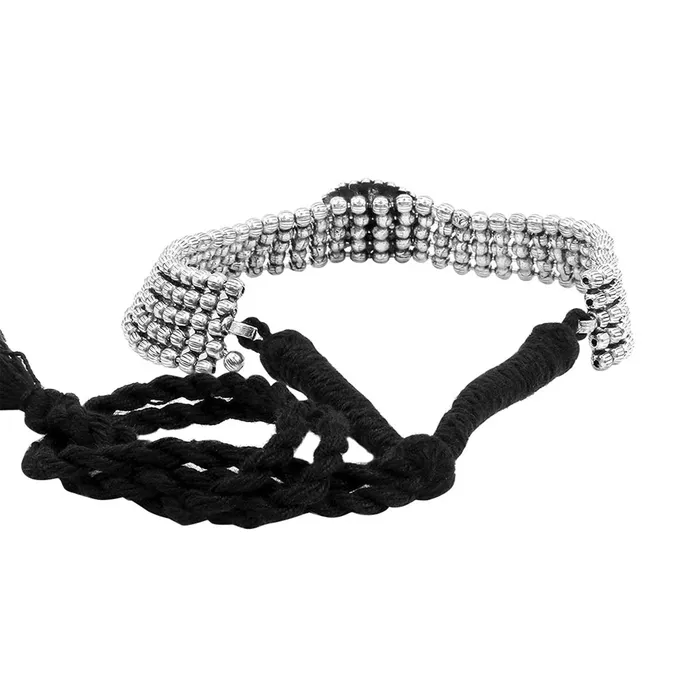 Bracelets Yellow Chimes Oxidised Silver Threaded Jewelry Beads Traditional Choker Necklace Set for Women and Girls silver oxidised medium YCTJNS48OXDFLWRSL Yellow Chimes