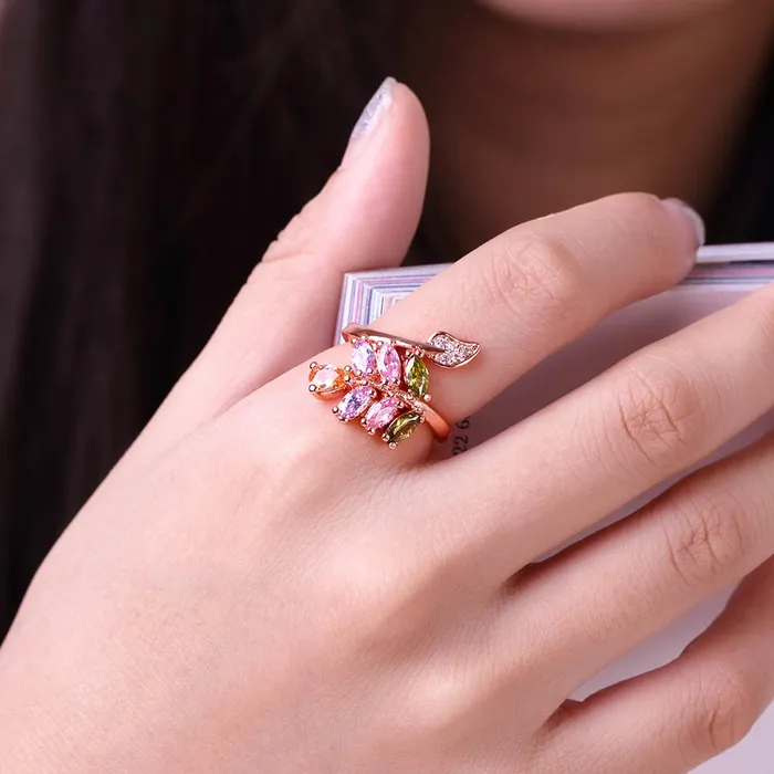 Bracelets Yellow Chimes Rings for Women Multicolor Ring Sparkling Glamourously Swiss Zircon RoseGold Plated Adjustable Ring for Women and Girls Yellow Chimes