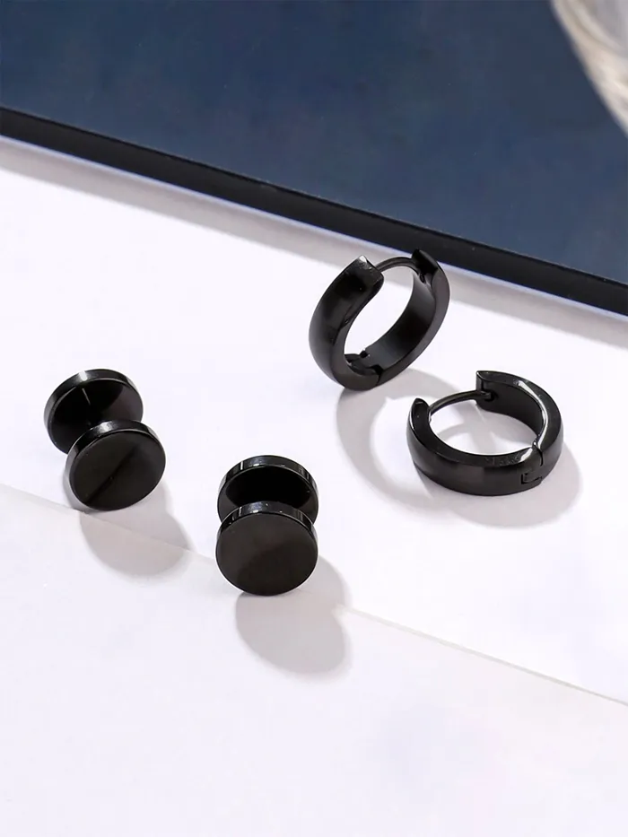 Bracelets Yellow Chimes Stud Earrings for Men Combo of 2 Pairs Stainless Steel Dumbbell Black Stud Hoops Earrings for Men and Women Yellow Chimes