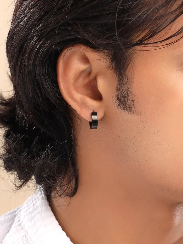 Bracelets Yellow Chimes Stud Earrings for Men Combo of 2 Pairs Stainless Steel Dumbbell Black Stud Hoops Earrings for Men and Women Yellow Chimes