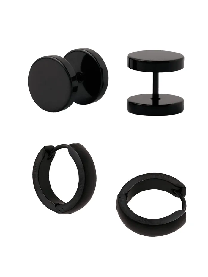 Bracelets Yellow Chimes Stud Earrings for Men Combo of 2 Pairs Stainless Steel Dumbbell Black Stud Hoops Earrings for Men and Women Yellow Chimes