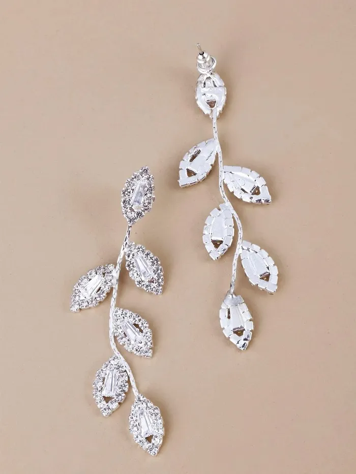 Bracelets Yellow Chimes Yellow Chimes Earrings For Women Silver Tone Elegant Leaf Designed Crystal Studded Linear Drop Dangler Earrings For Women and Girls
