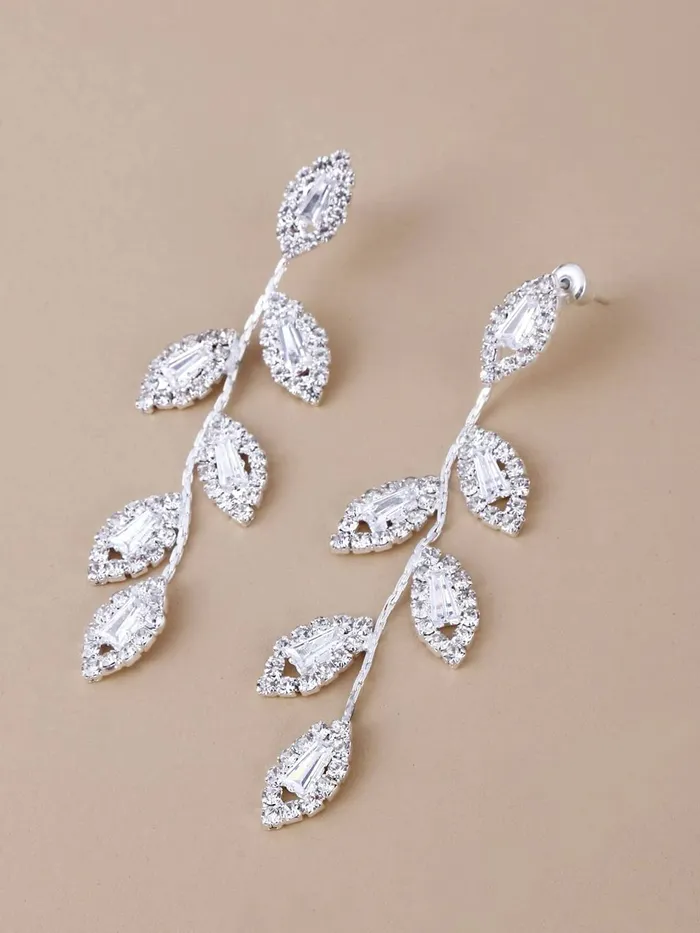 Bracelets Yellow Chimes Yellow Chimes Earrings For Women Silver Tone Elegant Leaf Designed Crystal Studded Linear Drop Dangler Earrings For Women and Girls