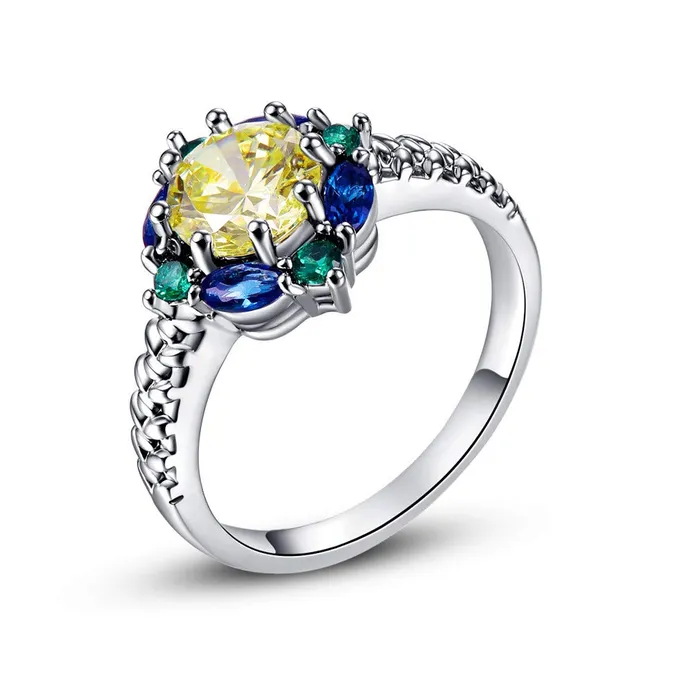 Bracelets Yellow Chimes Yellow Chimes Elegant A5 Grade Sparkling Crystal Floral Shaped Rhodium Plated Ring for Women Girls