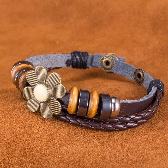Bracelets Yellow Chimes Yellow Chimes Flower Charm Wrap Brown Bracelet For Women And Girls