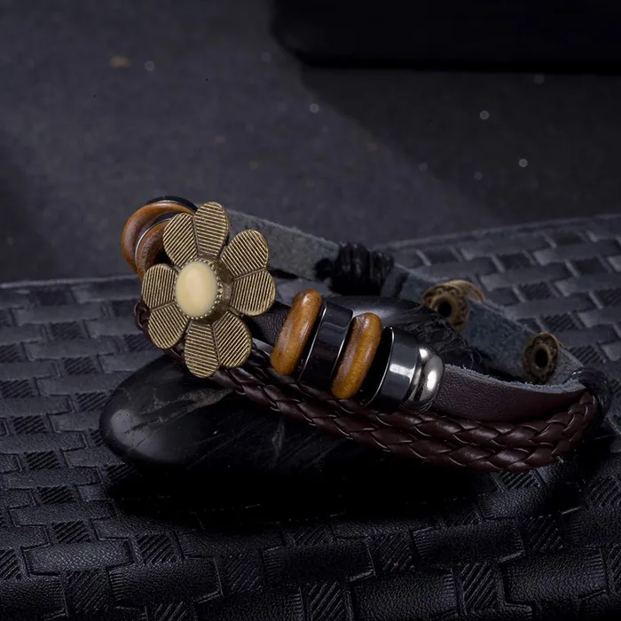 Bracelets Yellow Chimes Yellow Chimes Flower Charm Wrap Brown Bracelet For Women And Girls
