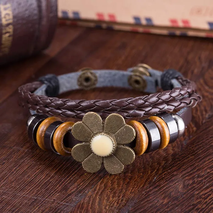 Bracelets Yellow Chimes Yellow Chimes Flower Charm Wrap Brown Bracelet For Women And Girls