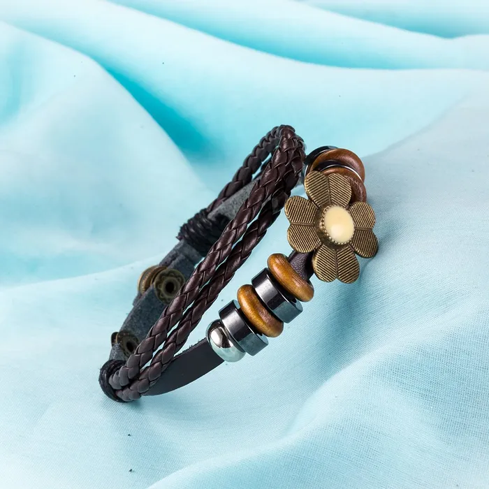 Bracelets Yellow Chimes Yellow Chimes Flower Charm Wrap Brown Bracelet For Women And Girls